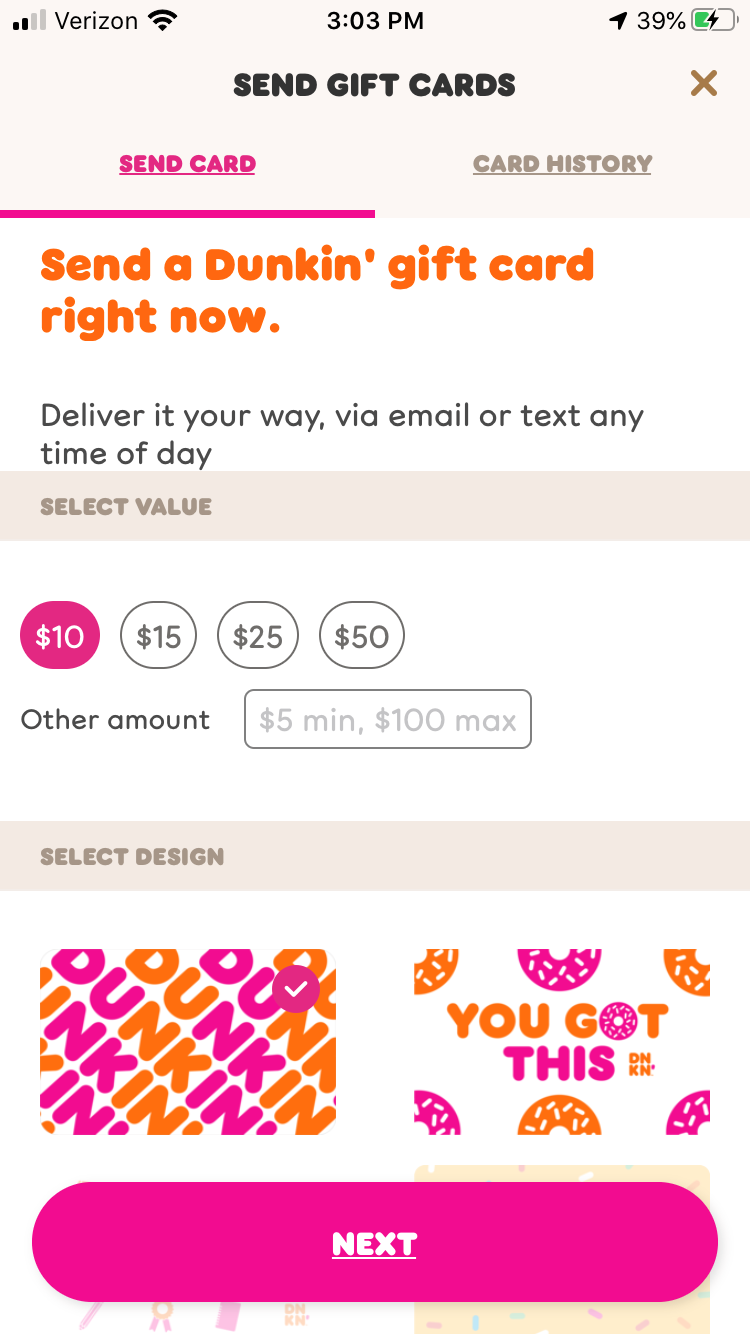 Gift Cards App Screen