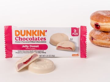 Dunkin’s Irresistible Jelly Donut Flavor Hits the Candy Aisle! New Jelly Donut-Flavored Filled Chocolates Debut at Grocery Retailers Nationwide