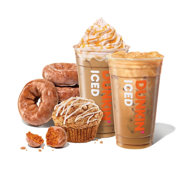 Dunkin' Pumpkin Spice Signature Iced Latte Almond Spice Iced Coffee  Pumpkin Bakery Lineup