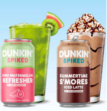 Dunkin' Spiked Kiwi Watermelon Refresher and Dunkin' Spiked Summertime S'mores Iced Latte