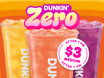 3 Medium Dunkin' Zero Energy Rewards Offer from 3.4-3.16 3 Medium Dunkin' Zero Energy Rewards Offer from 3.4-3.16