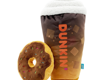 Dunkin' Iced Signature Latte and Chocolate Frosted Sprinkles Donut Dog Toy