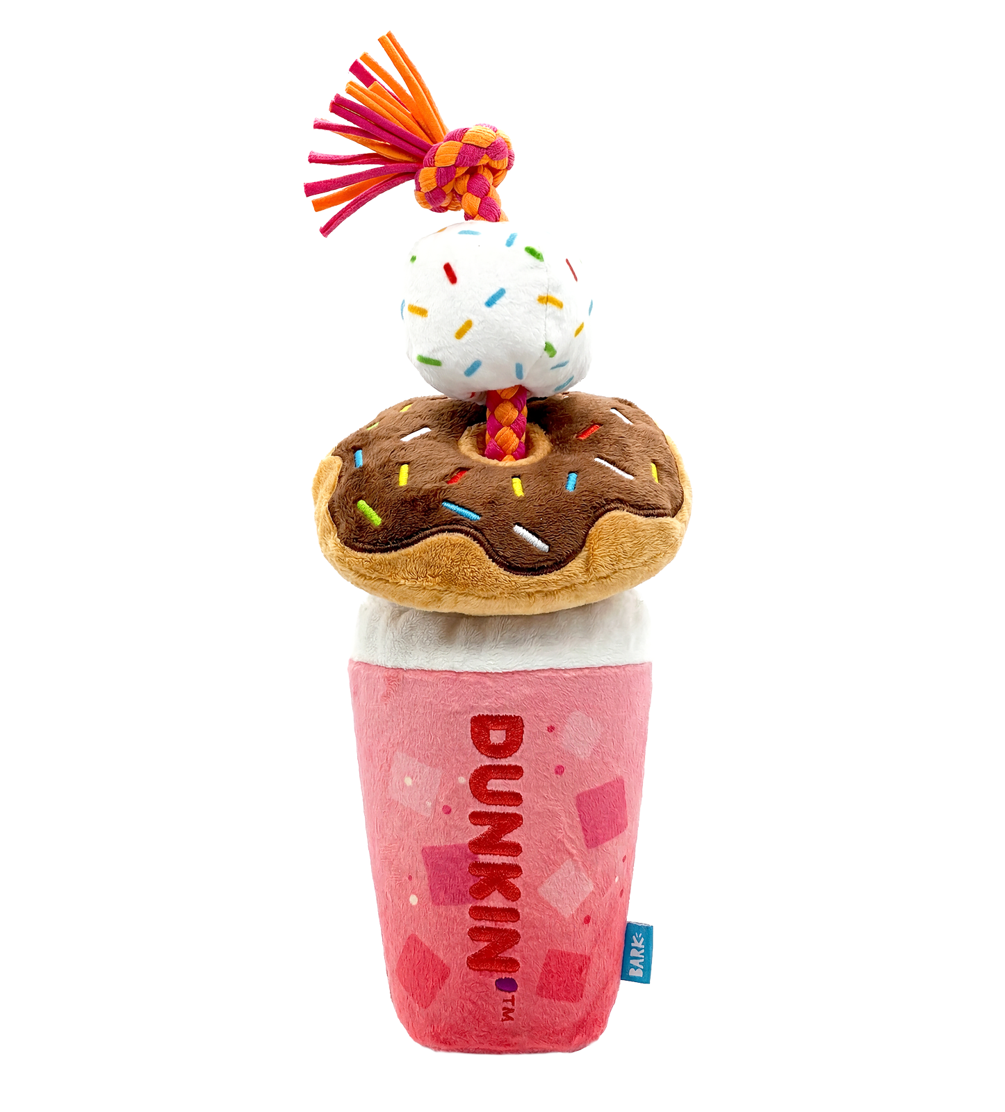 Dunkin' Strawberry Dragonfruit Refresher and Donuts Dog Toy