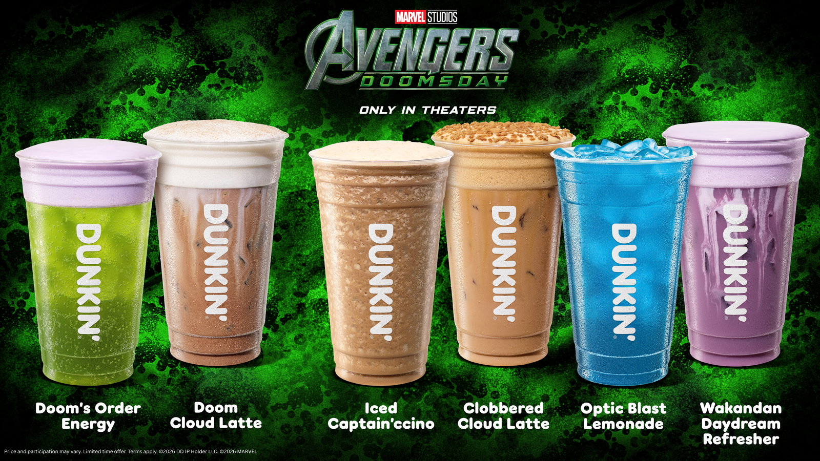 Dunkin and Marvel Studios Avengers Doomsday Beverage Lineup