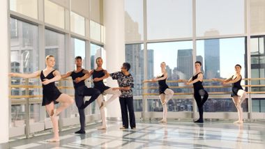 Ailey School co-director Melanie Person with students from the Professional Division