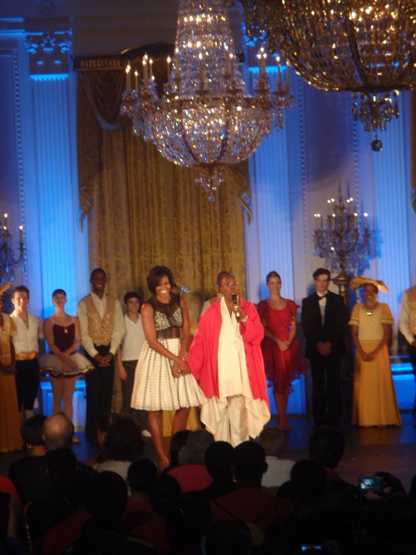 Judith Jamison and Michelle Obama onstage during the final performance tribute to Judith Jamison