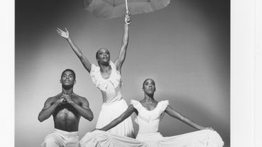 Don Bellamy, Renee Robinson, Nasha Thomas in Alvin Ailey's Revelations. Photo by Jack Mitchell. (©) Alvin Ailey Dance Foundation, Inc. and Smithsonian Institution