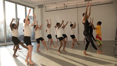 The Ailey School's Ailey Athletic Boys in West African Class during the Opening of The Elaine Wynn & Family Education Wing