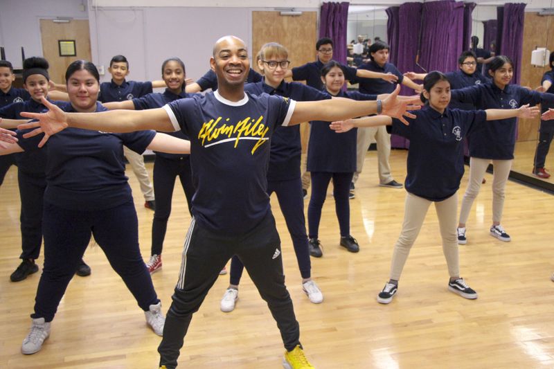 AIE Teaching Artist Cedric Green leads AileyDance Kids at Dual Language Middle School