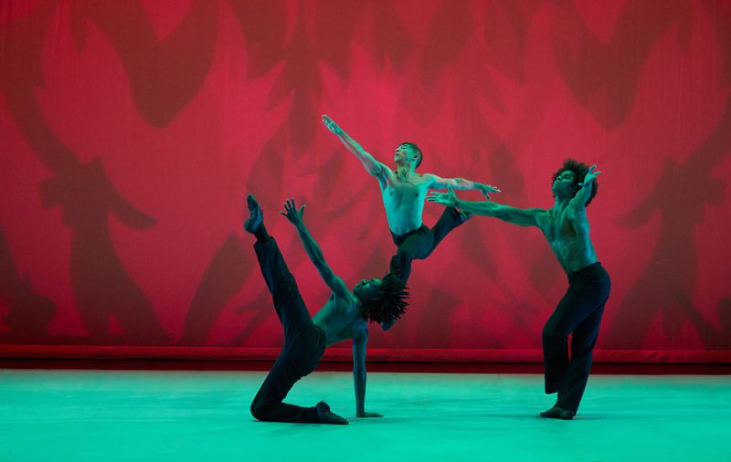 Alvin Ailey American Dance Theater's Chalvar Monteiro, Patrick Coker and James Gilmer in Alvin Ailey's Revelations