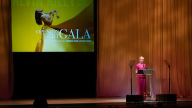 Ailey's Board Chairman and Gala Co-Chair Daria L Wallach speaking at the 2022 Opening Night Gala