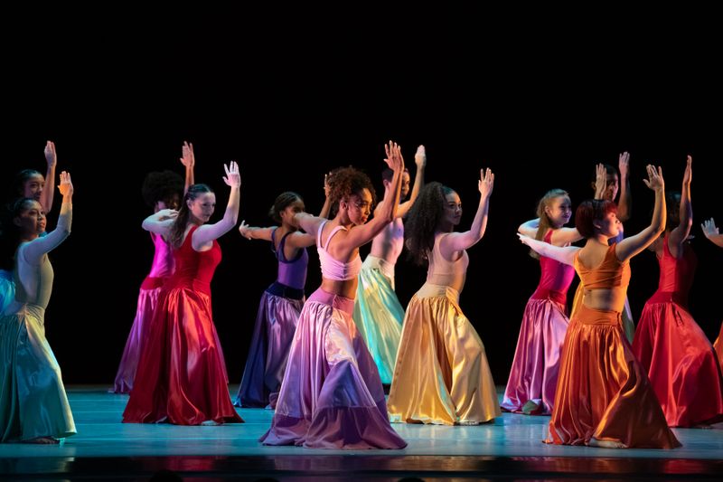 AAADT's Constance Stamatiou with students of The Ailey School in Mauro Bigonzetti's Festa Barocca Ailey's 2022 Opening Night Gala