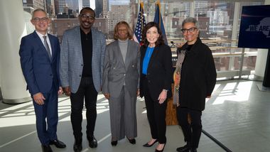 Bennett Rink, Robert Battle, Hazel Dukes, Governor Hochul and Melanie Person at The Ailey Studios for I Love NY Black Travel Initiative announcement