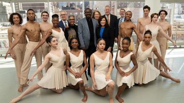 Governor Hochul, Robert Battle, Bennett Rink, Melanie Person and students of The Ailey School Performance Group at the announcement for the I Love NY Black Travel initiative