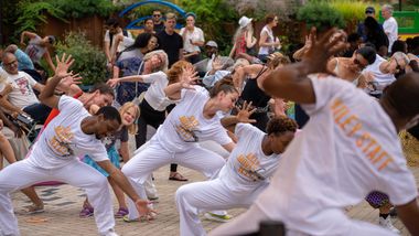 Amos Machanic leading AIE's Revelations Workshop at Little Island, Ailey Moves NYC 2022