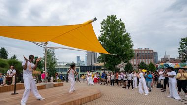 Amos Machanic and Renee Robinson leading AIE's Revelations Workshop at Little Island, Ailey Moves NYC 2022