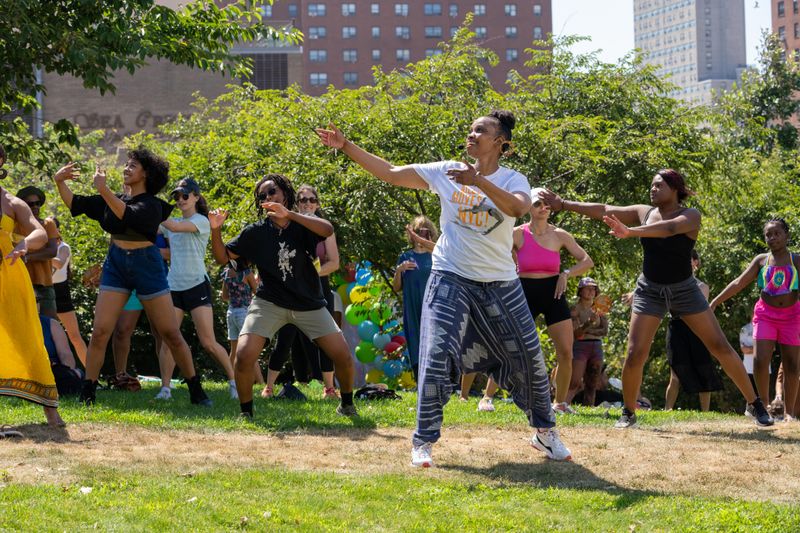 Fatima Logan-Alston leading AIE's West African Workshop at Coney Island, Ailey Moves NYC 2022