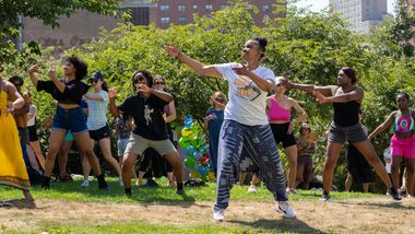 Fatima Logan-Alston leading AIE's West African Workshop at Coney Island, Ailey Moves NYC 2022