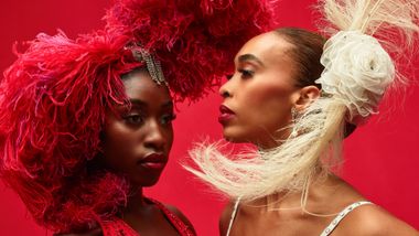 Alvin Ailey American Dance Theater's Caroline T. Dartey and Constance Stamatiou in Alvin Ailey's The Mooche