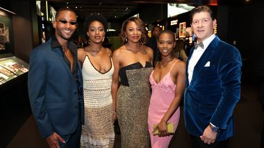 Co-Chairs Sela Thompson Collins and Lyndon Boozer with Ailey Company members at the 2024 Washington D.C. Gala