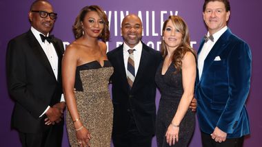 2024 D.C. Gala Co-Chairs Yelberton Watkins, Sela Thompson Collins, Lisa Warner Wardell, and Lyndon Boozer with Matthew Rushing
