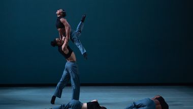 Ailey II's Carley Cruzat Brooks and Xhosa Scott and company in Houston Thomas' Down the Rabbit Hole. Photo by Nir Arieli