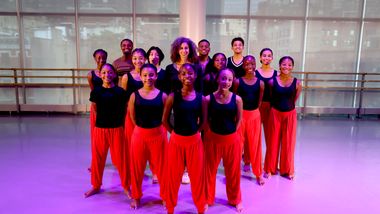 Alicia Graf Mack with AileyCamp students and AAADT Dancers who are alumni. Artistic Director welcome event. Photo by Tiara Nock