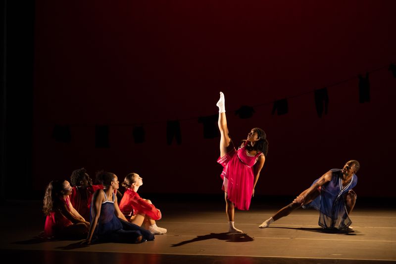Ailey II's Jada Ammons, Xavier Logan, and company in Chalvar Monteiro's Berry Dreamin. Photo by Nir Arieli