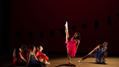 Ailey II's Jada Ammons, Xavier Logan, and company in Chalvar Monteiro's Berry Dreamin. Photo by Nir Arieli
