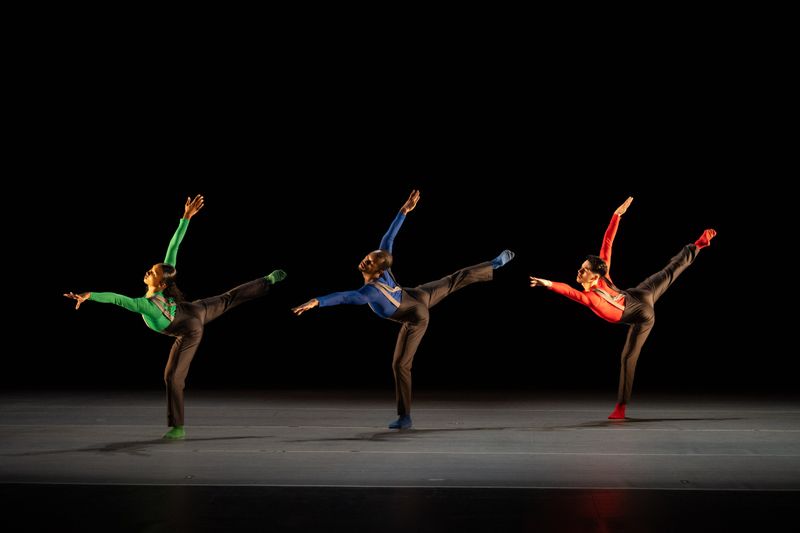 Ailey II's X. Logan, C. Brooks, and E. Vidana in MyKal Stromile's Third Person Point of View. Photo by Nir Arieli