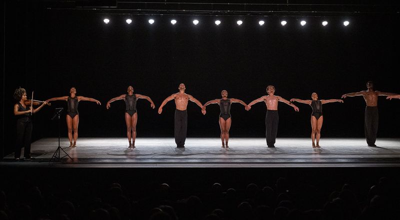 Alvin Ailey American Dance Theater in Medhi Walerskis Blink of an Eye with violinist Melissa White, 2025 Opening Night Gala