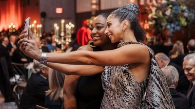 Samara Joy and AAADT's Artistic Director Alicia Graf Mack at the 2025 Opening Night Gala