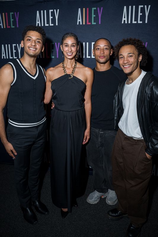 Artistic Director Alicia Graf Mack with AAADT's new company members Sebastian Garcia, Donnie Duncan Jr., and Mason Evans