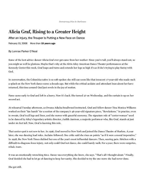 Alicia Graf Rising to a Greater Height - The Washington Post
