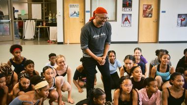 AILEY's Associate Artistic Director Matthew Rushing with participants at Ailey Experience Atlanta 2026