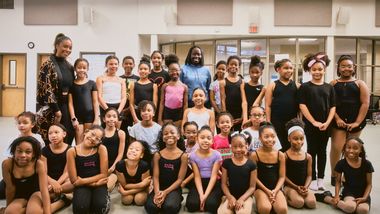 Jai McClendon Jones and Yazzmeen Laidler with participants at Ailey Experience Atlanta 2026