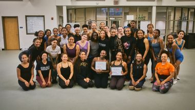 Yazzmeen Laidler, Lisa Willingham, and Jai McClendon Jones with participants at Ailey Experience Atlanta 2026. 