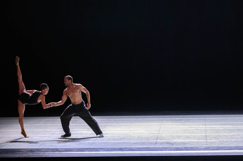 Alvin Ailey American Dance Theater's Constance Stamatiou and Christopher Taylor in Medhi Walerski's Blink of an Eye