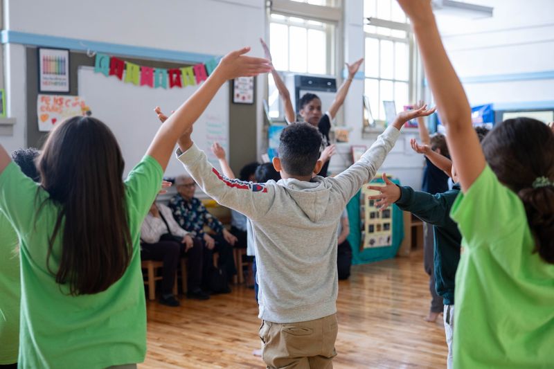 Finding Grace Residency at Dos Puentes Elementary School led by Ailey Teaching Artist Theara Ward