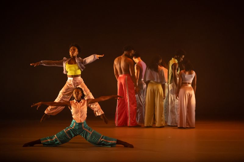 Ailey II's Daijia Monae, Adanna Smalls, and company in Francesca Harper's In the Moment. Photo by Nir Arieli