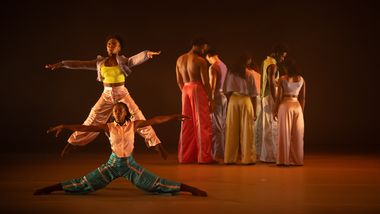 Ailey II's Daijia Monae, Adanna Smalls, and company in Francesca Harper's In the Moment. Photo by Nir Arieli