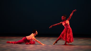 Ailey II's Adanna Smalls and Eric J. Vidaña in Alvin Ailey's Flight Time. Photo by Nir Arieli