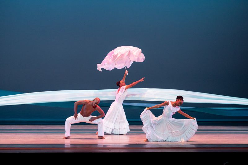 AAADT's Renaldo Maurice, Constance Stamatiou, and Jacquelin Harris in Alvin Ailey's Revelations. Photo by Danica Paulos