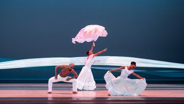 AAADT's Renaldo Maurice, Constance Stamatiou, and Jacquelin Harris in Alvin Ailey's Revelations. Photo by Danica Paulos