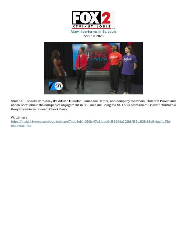 KTVI_FOX2_AileyII_SpringTour_St.Louis_FrancescaHarper_MeredithBrown_XhosaScott_Broadcast_4.10.26