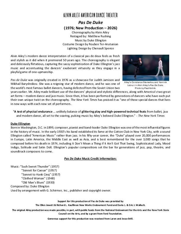 Pas de Duke Ballet Info Sheet