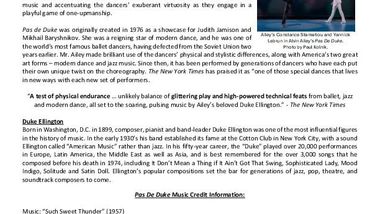 Pas de Duke Ballet Info Sheet