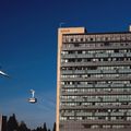 Portland Aerial Tram passing the Center for Health and Healing