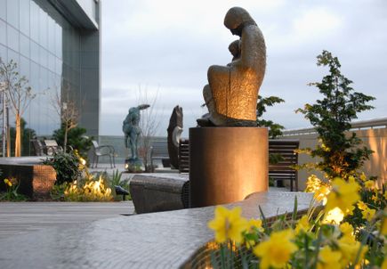 Sculptures on terrace of Peter O. Kohler Pavilion