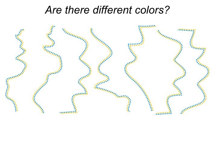 an optical illusion showing graphic of wavy vertical lines, that seem to have different shades of color between them